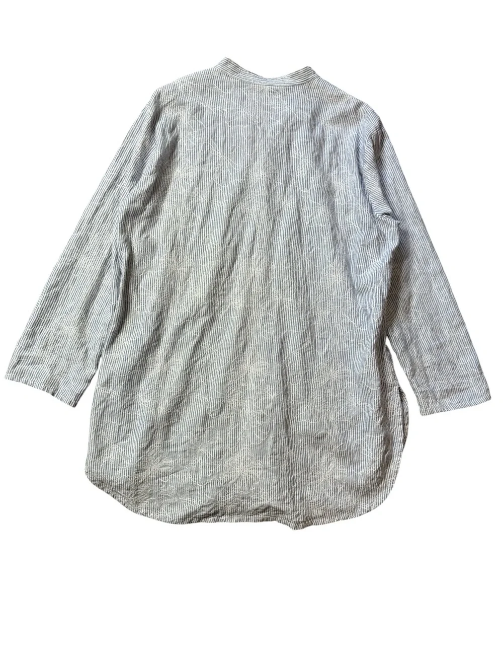 FLAX 100% Linen Button-Down Roll-Tab Floral Embroidered Tunic Shirt Dress size M